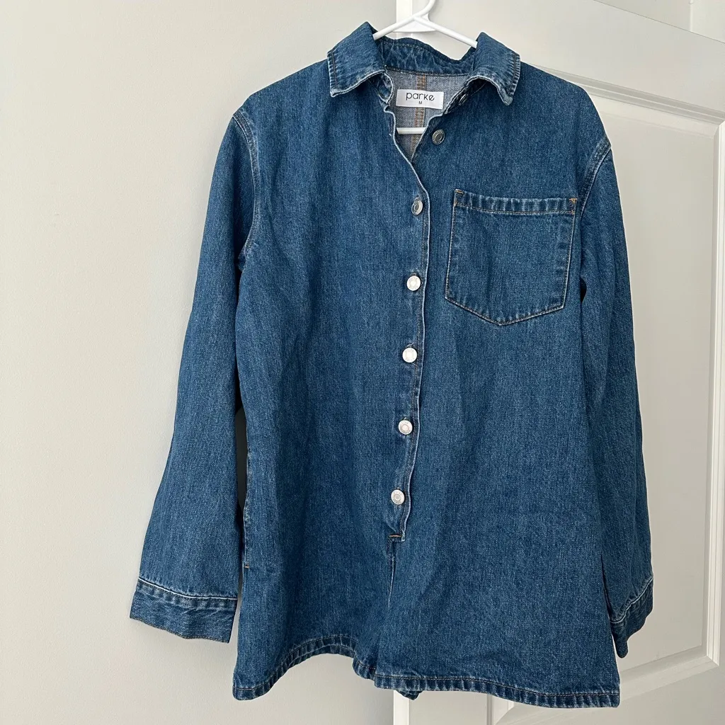 Parke Long Sleeve Denim Romper NWT - Image 8