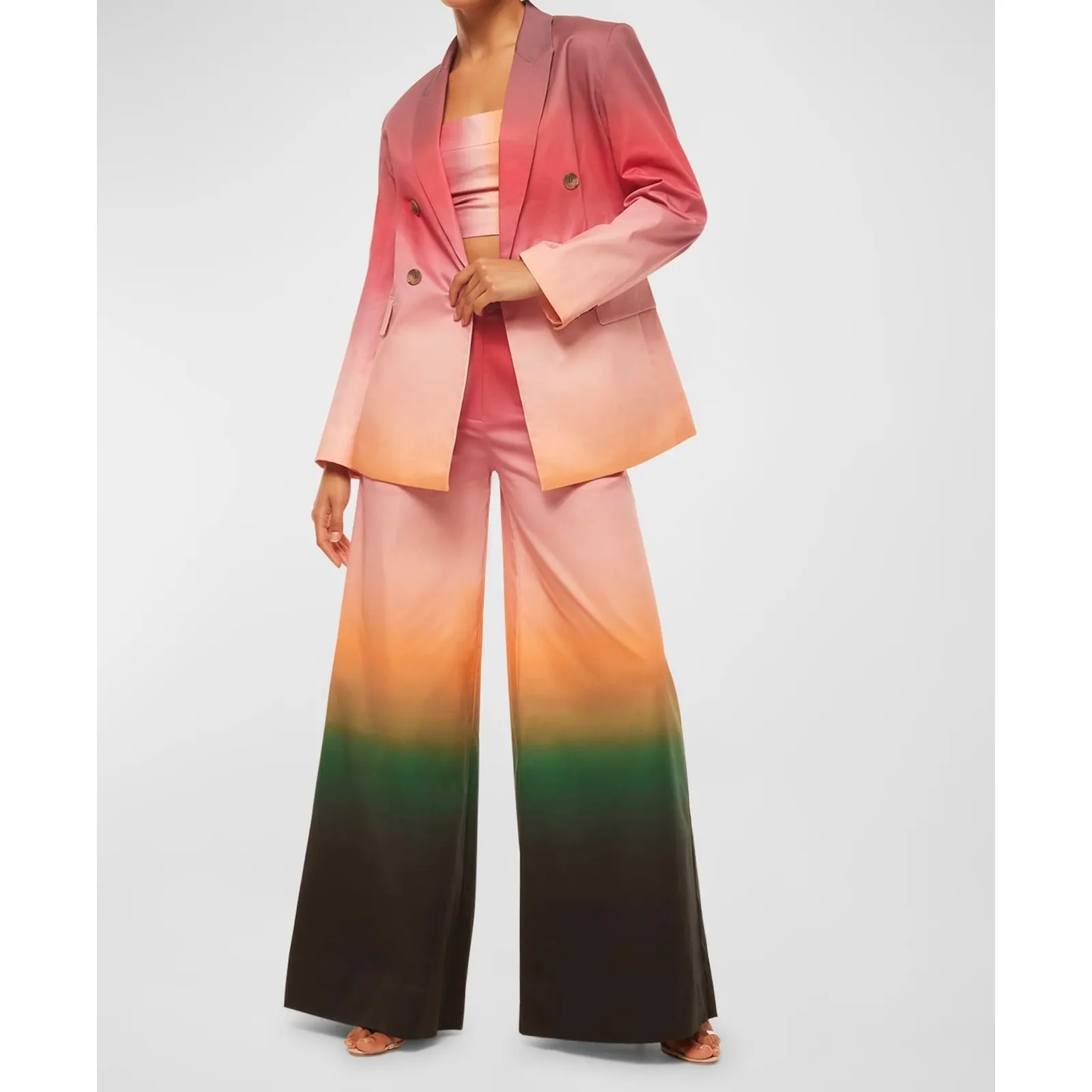 MISA Los Angeles Ombre Poplin Blazer Double Breasted Oversized Pink Coral XL - Image 5