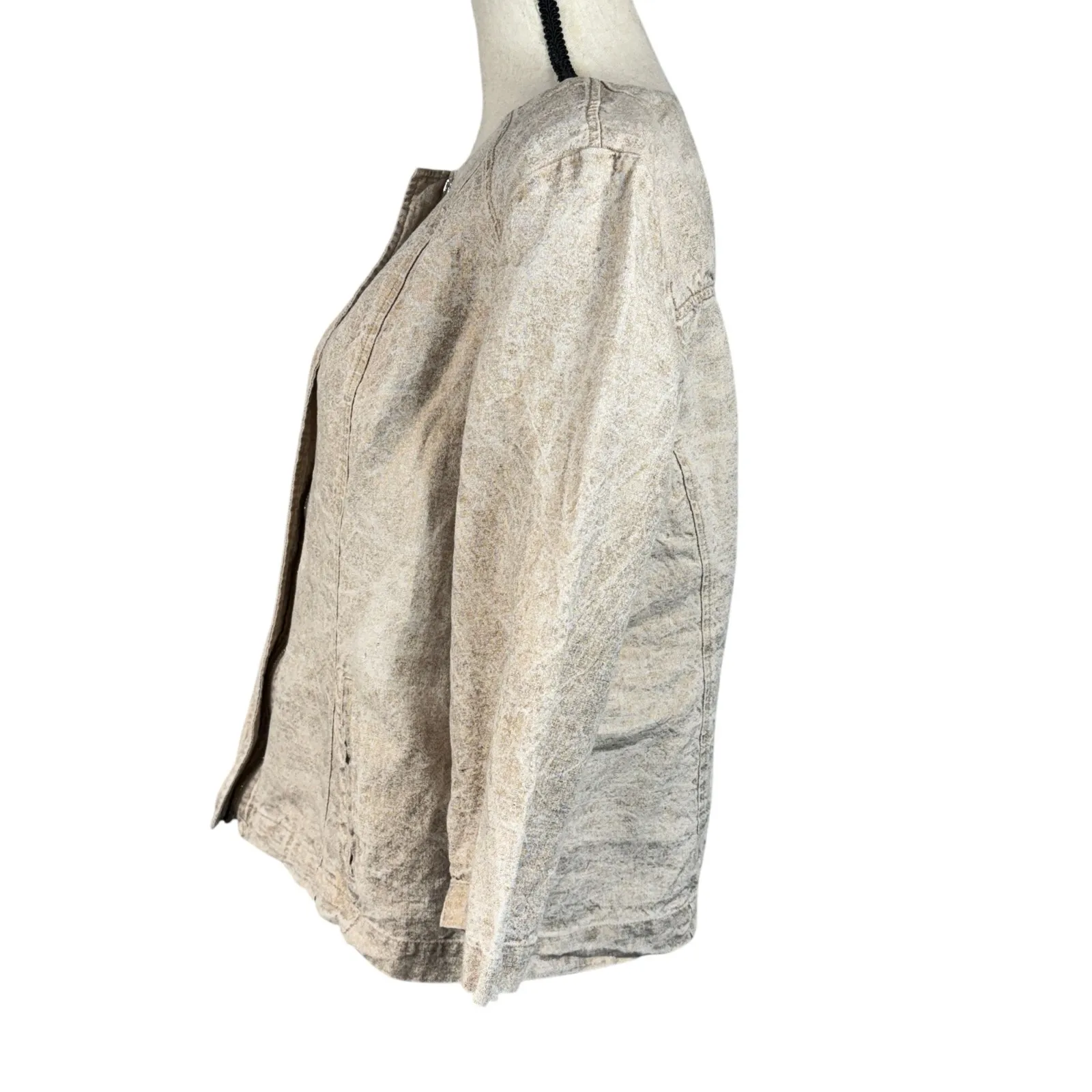 Chico’s SZ 2 (12/14) Linen Jacket Full-Zip 3/4 Sleeves Pockets Round Neck Beige - Image 4