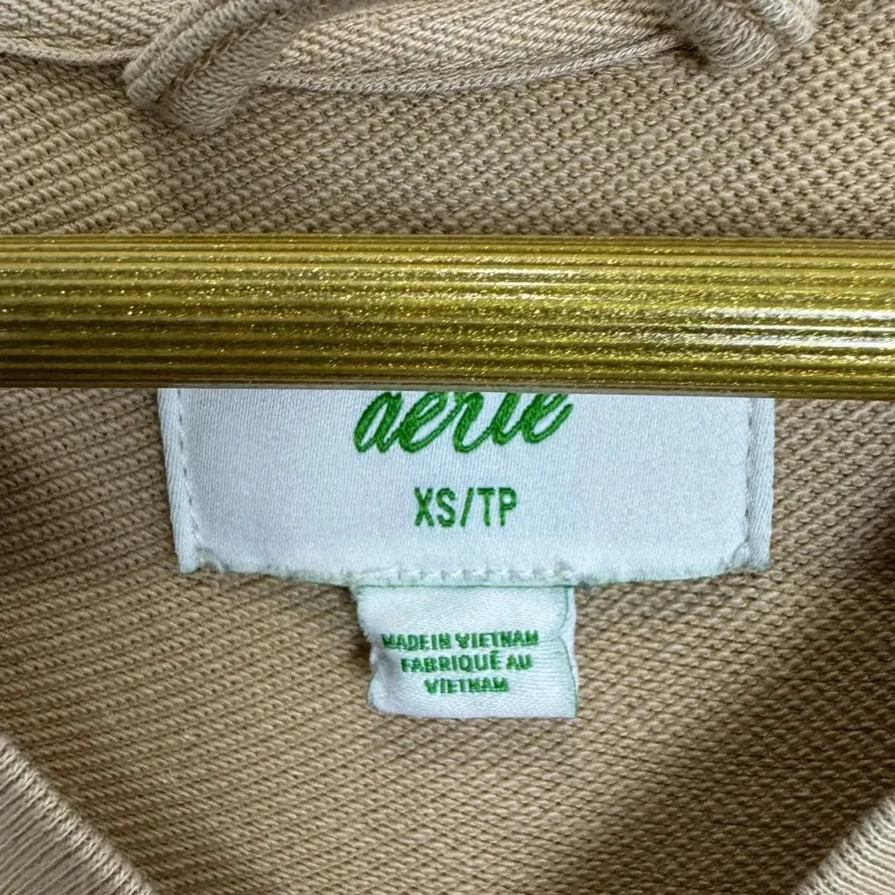 Aerie Cloud Oversized Fleece Crewneck Sweatshirt Womens XS Tan Hi Low Hem Boho - Image 3