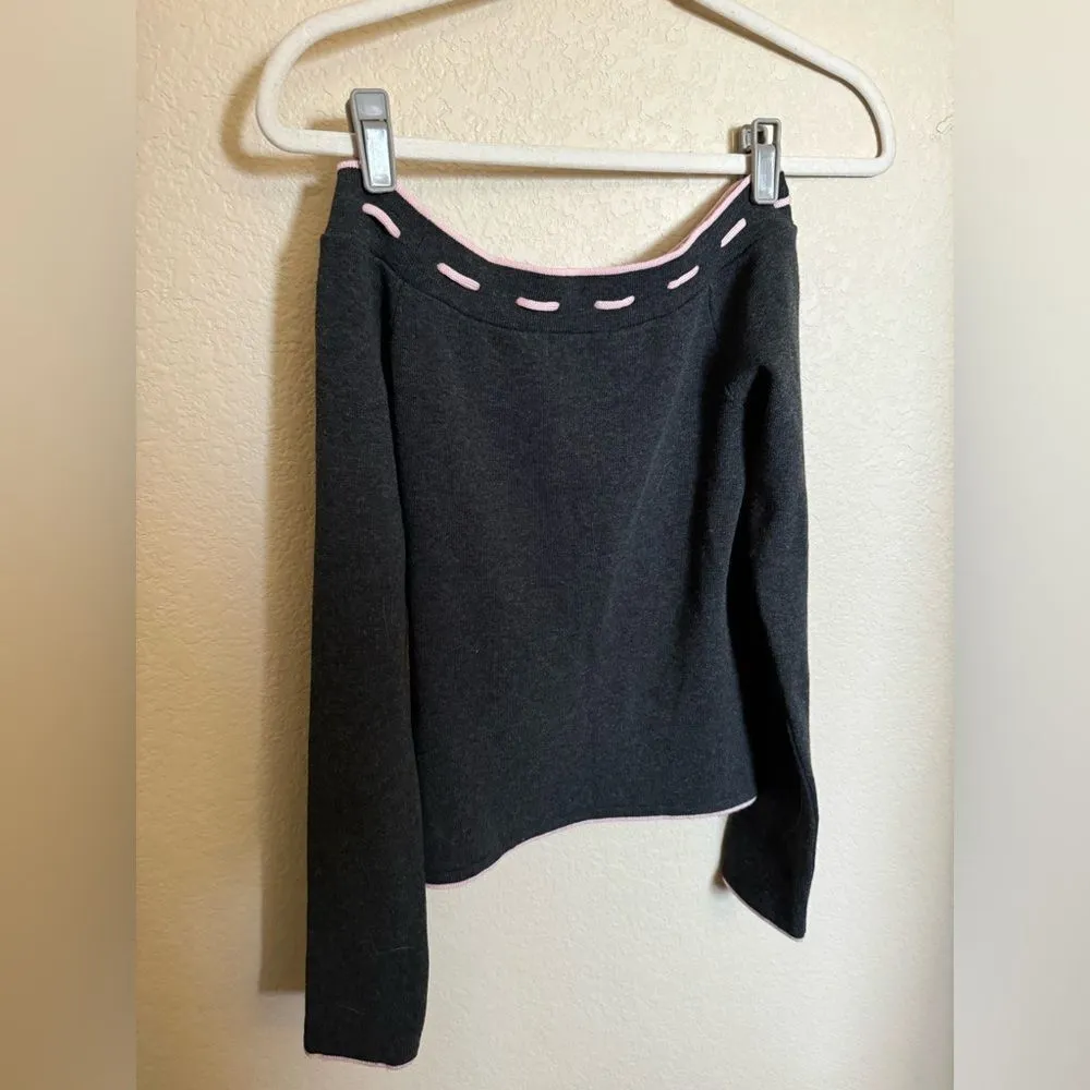 Vintage Y2K Forever 21 Off-Shoulder Lace Trim Tie Knit Sweater Top Sz S Coquette - Image 6