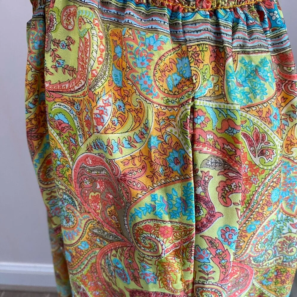 Zury Bohemian Silk Blend Bell Sleeve And Wide Leg Front Tie Jumpsuit Size M Yellow Size M - Image 6