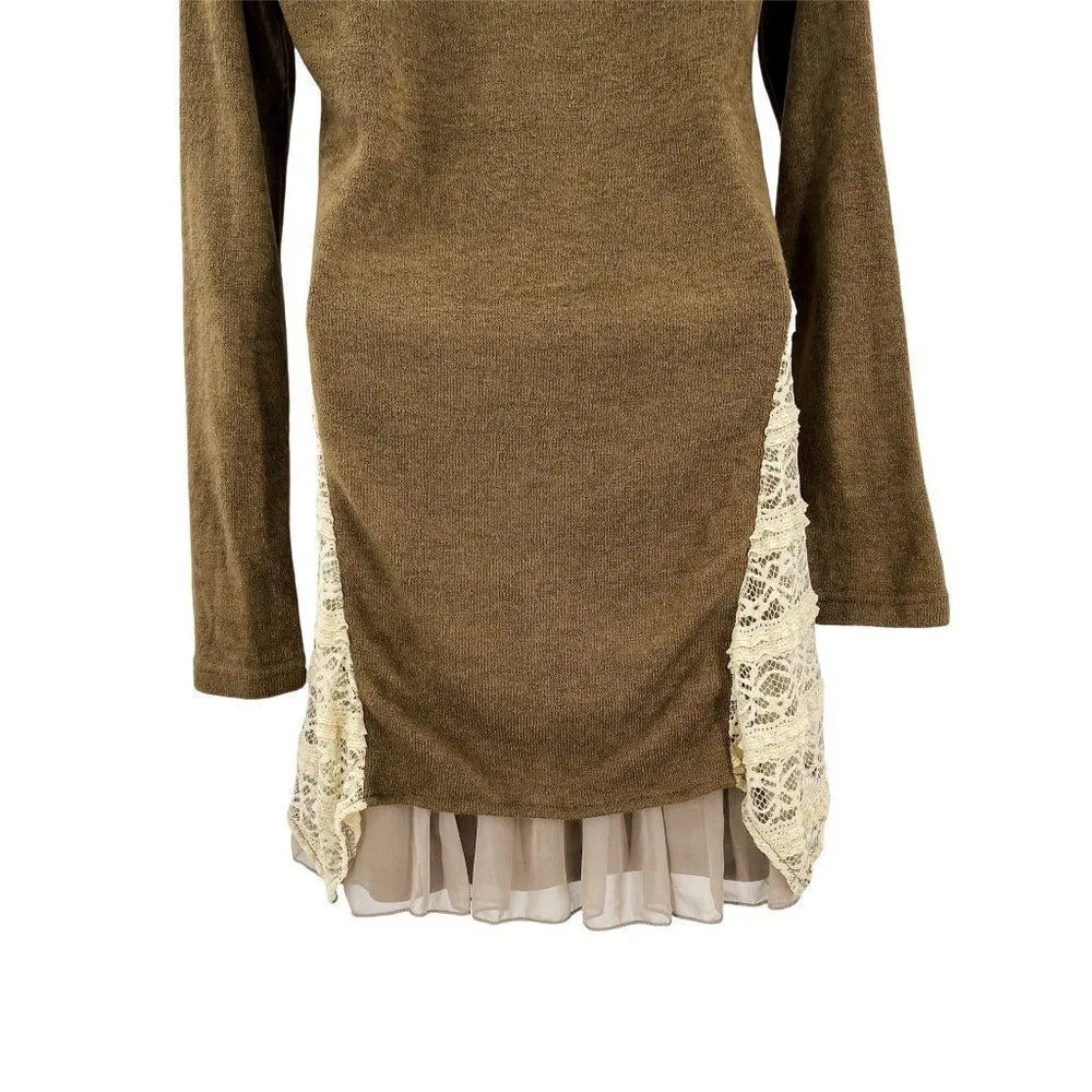 Altar'd State Cowl Neck Lace and Ruffle Accent Long Sleeve Sweater Dress Small - Image 5