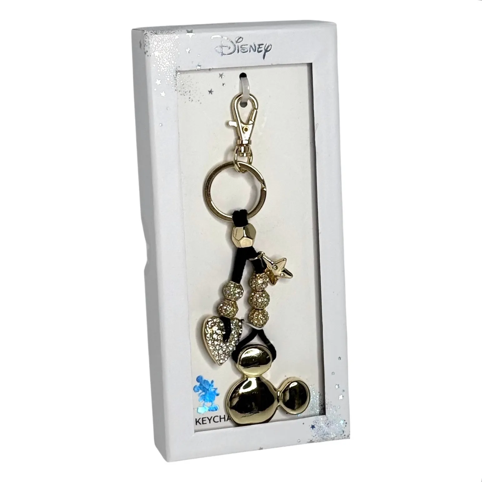 Disney Mickey Mouse Bag Charm Key Ring Crystal Heart Purse Accessory Gold Box - Image 6