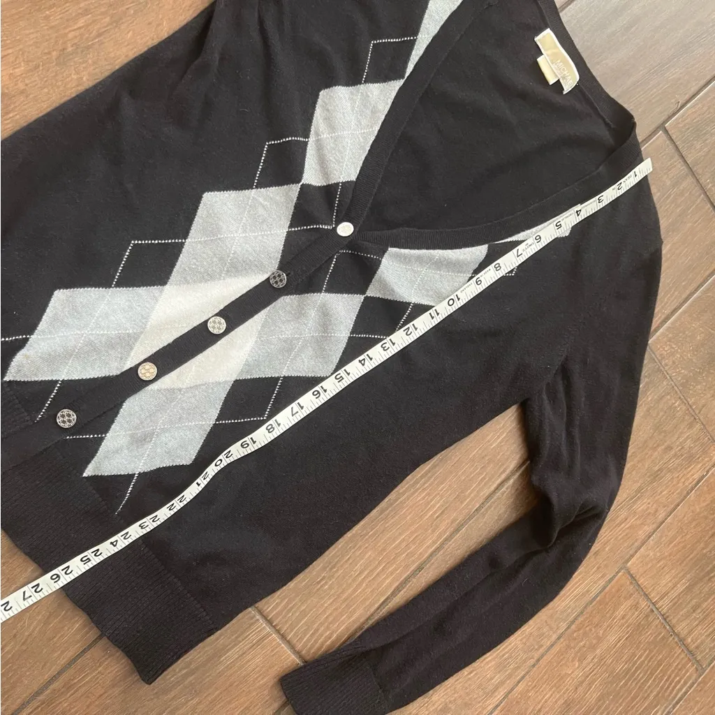 Black and Gray Argyle Cardigan Michael Kors sz Medium - Image 4