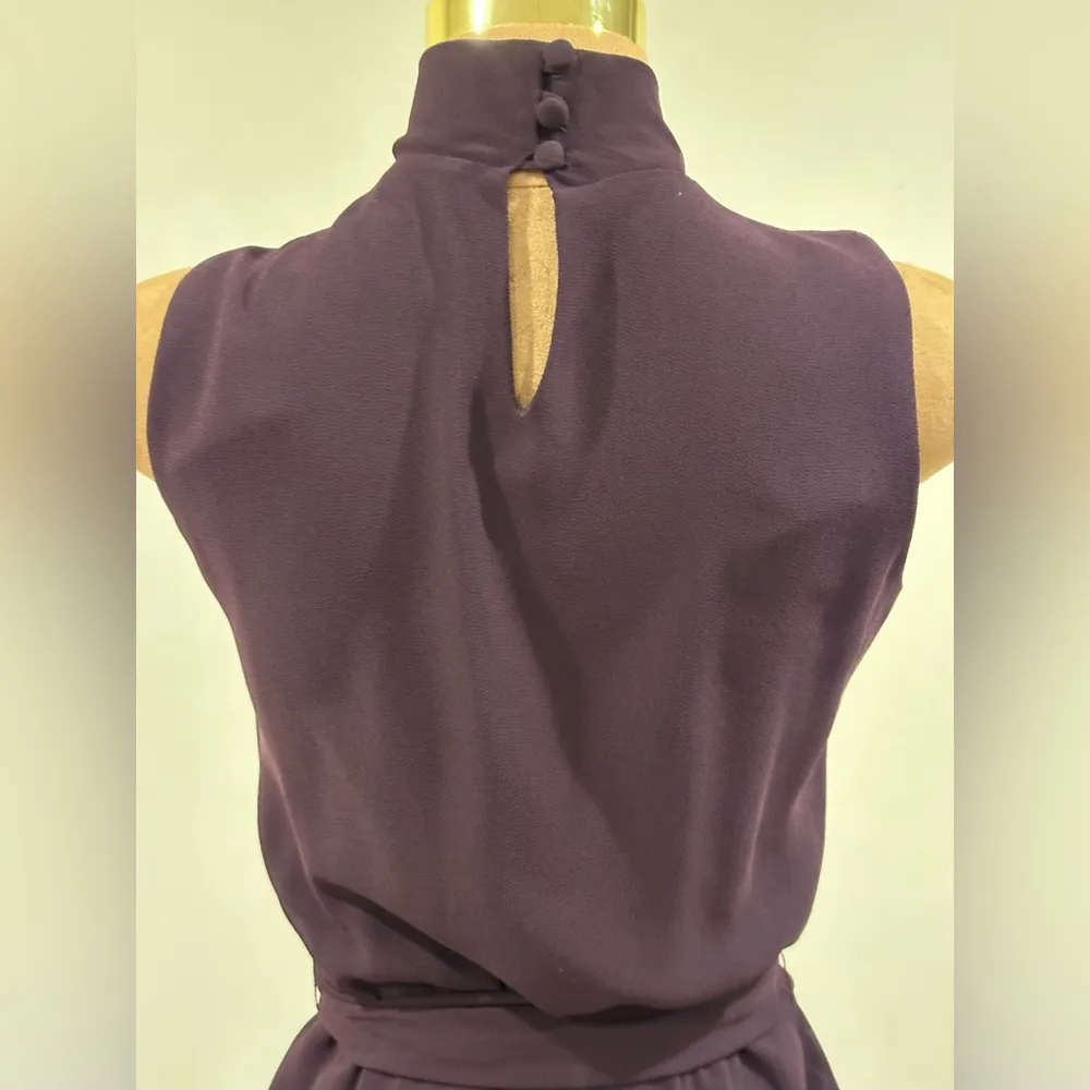 Sara Campbell Purple Plum Sheer Dress Tie In Front Turtleneck Zip On Side Sz 6. - Image 7