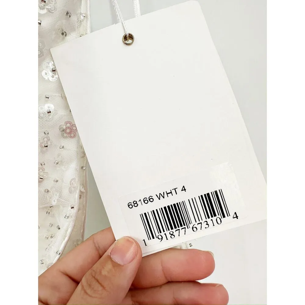 Mac Duggal 68166 White Floral Sequined Crisscross Bodice Gown Size 4 NWT - Image 4