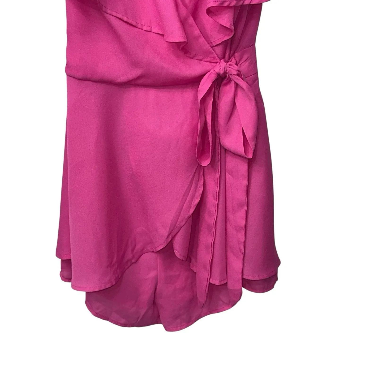 Listicle Womens Romper‎ Dress Sz Small Barbie Pink Chiffon Flirty Caplet Flutter - Image 3