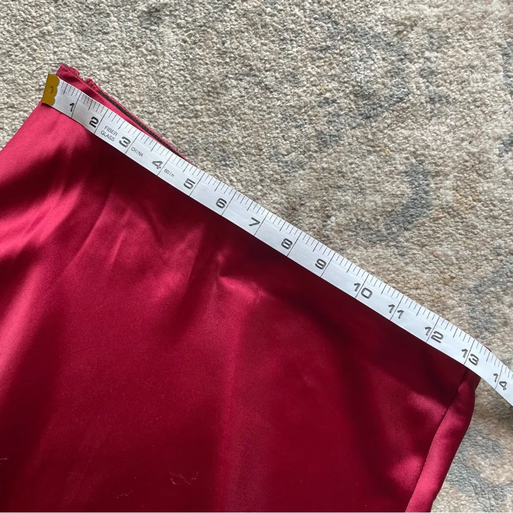 Ruby Red Satin Slip Midi Skirt Medium - Image 3