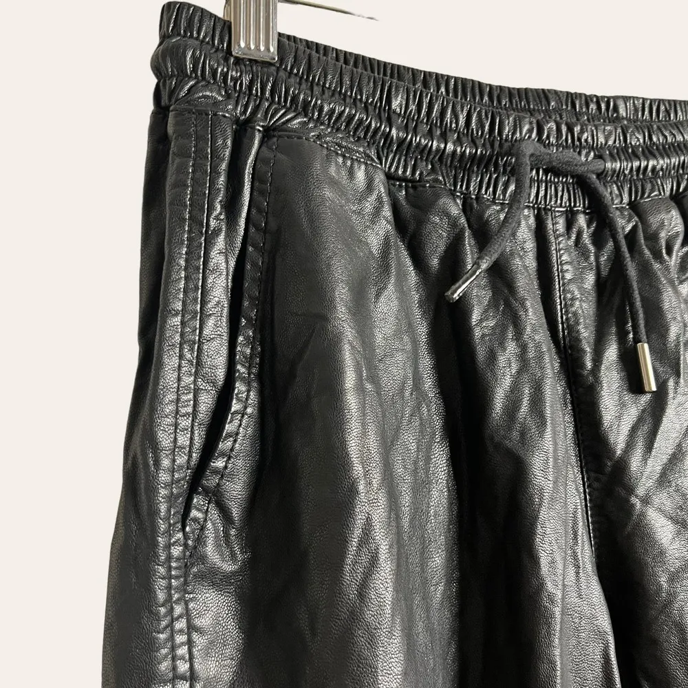 Zara Black Faux Leather Drawstring Jogger Pants Size XS - Image 3