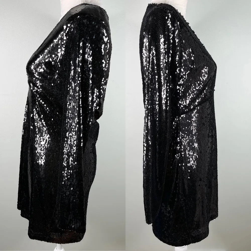 Motel Melana Plunge Neck Bodycon Sequin Dress Black Medium New - Image 4