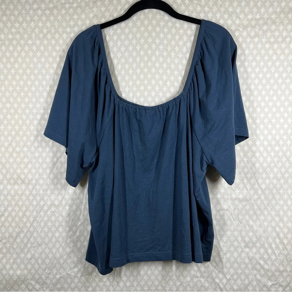 Pact Blue Organic Cotton Flutter Sleeve Top - Image 5