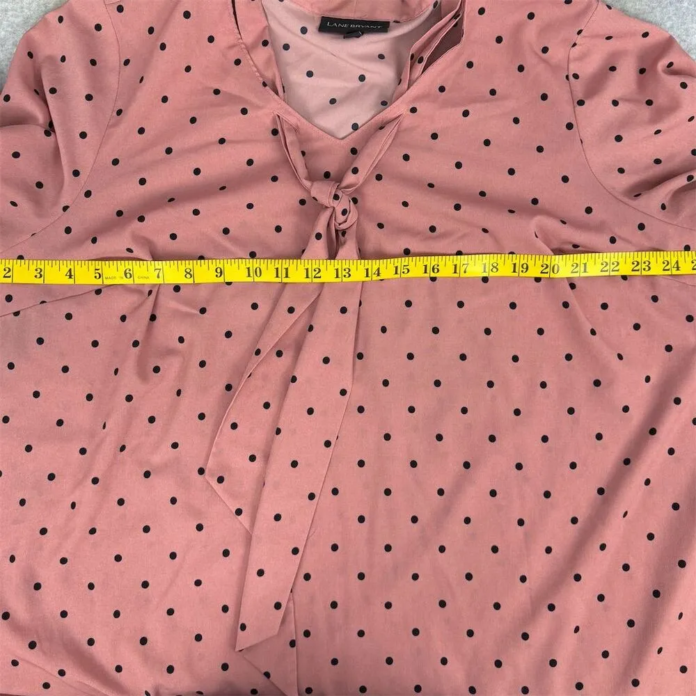 Women's Size 18/20 Pink Polka Dot Tie Neck Blouse Long Sleeve - Image 9