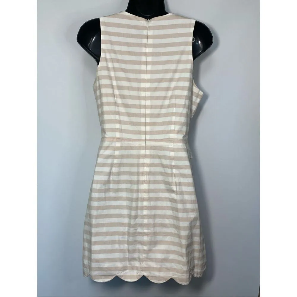 Naked Zebra Stripe Sleeveless Lined Tie Waist A-Line Mini Dress White Tan Medium - Image 4