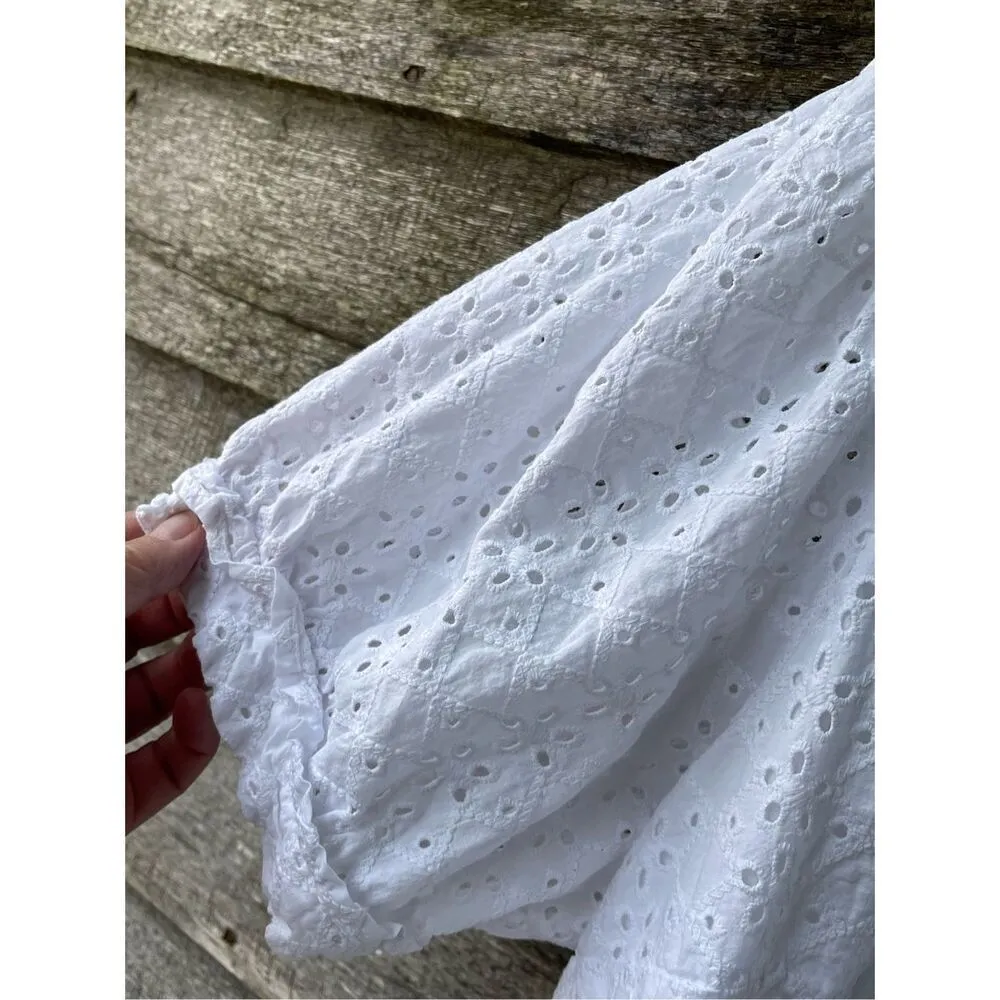 Draper James XXL peasant top white cotton eyelet puff sleeves lined. - Image 8