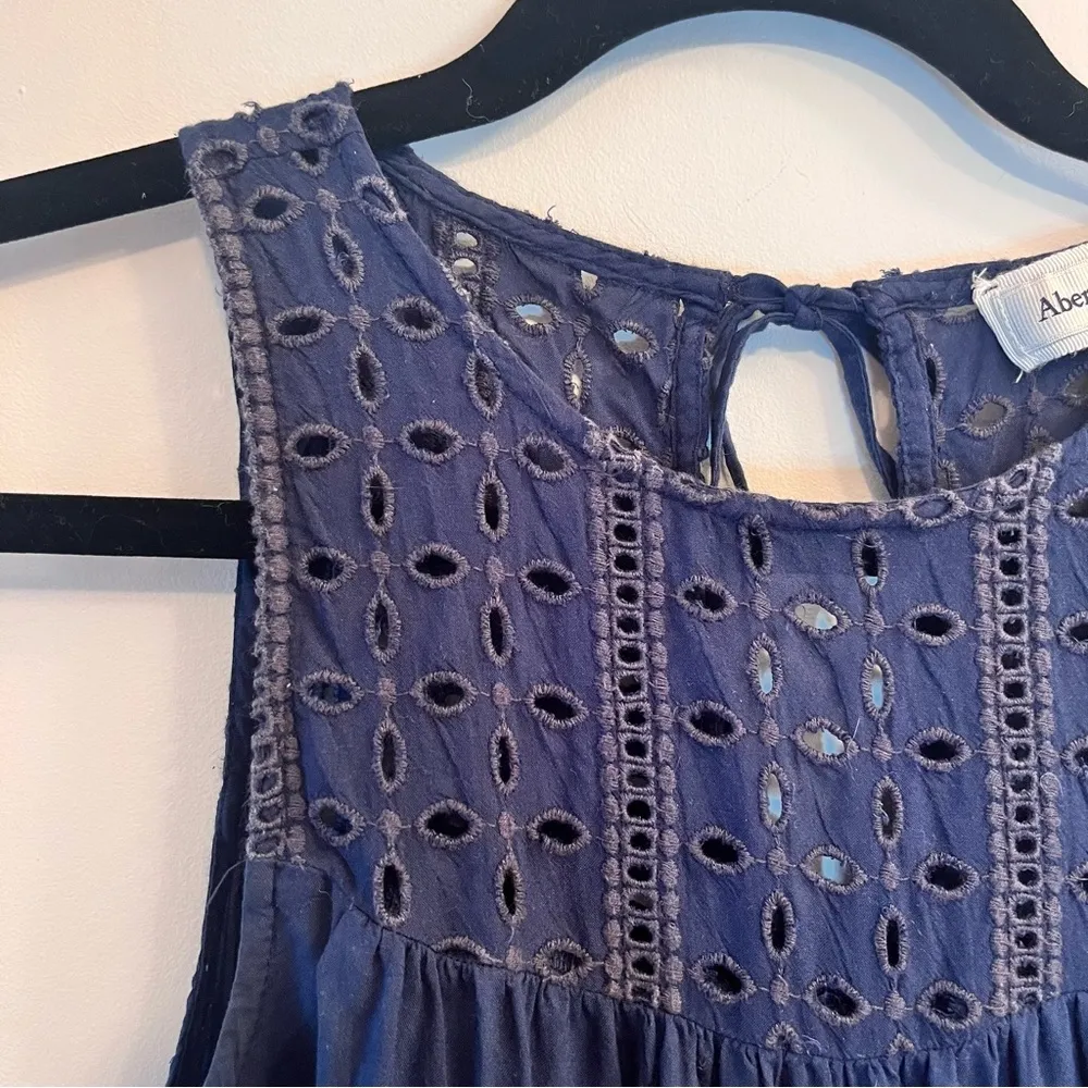 Abercrombie & Fitch Blue Lace Eyelet Mixed Peplum Tank Top XS - Image 3
