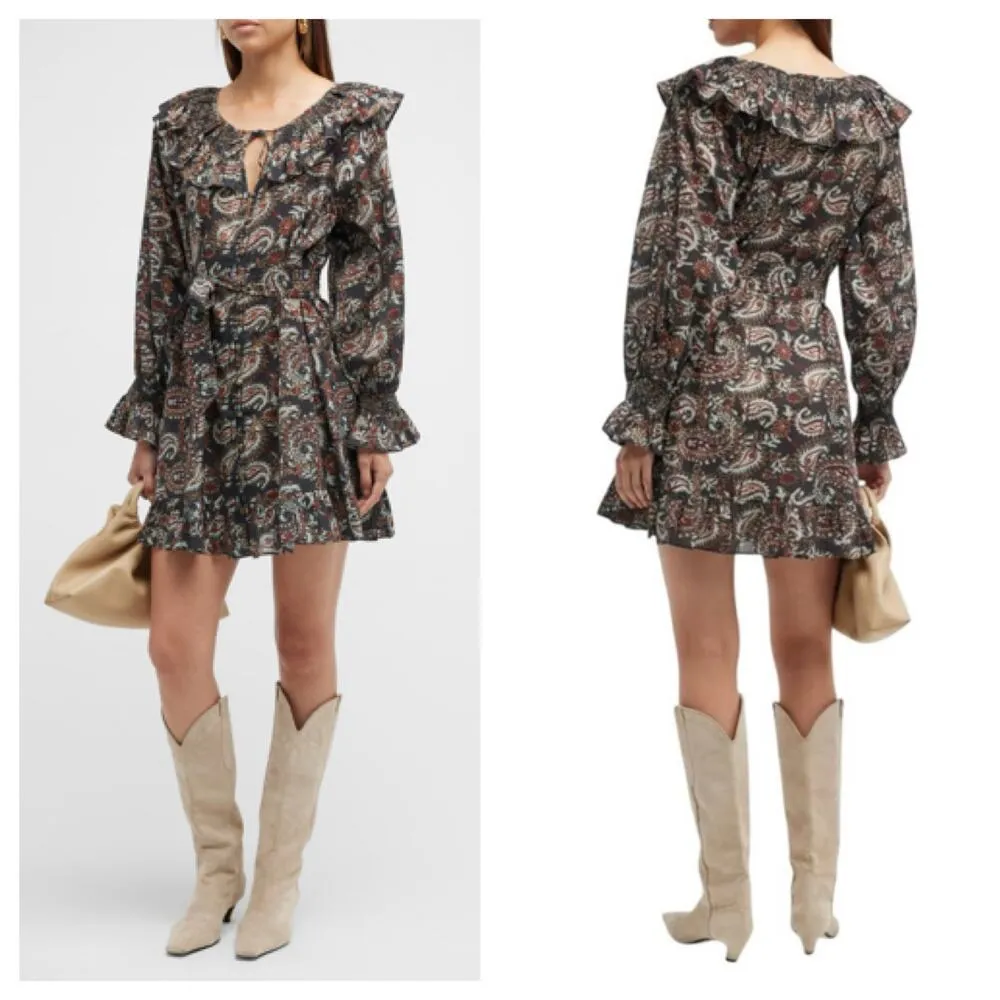 Cleobella Carolyn Split-Neck Paisley Ruffle Mini Dress Small Ruffle Long Sleeve - Image 14