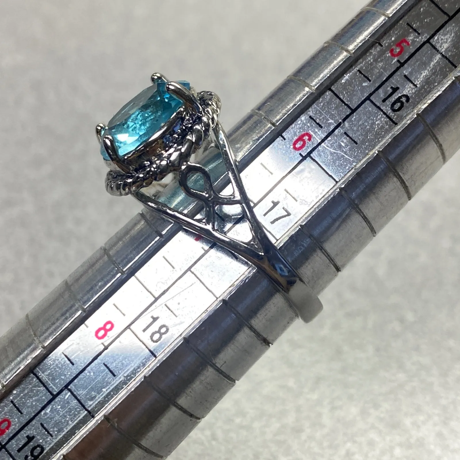 Sparkling Silver Plated Round Cut Blue CZ Gem Statement Filigree Ring Size 7 - Image 8