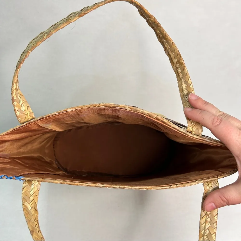 Genuine Straw Purse Tote Yellow - Image 5