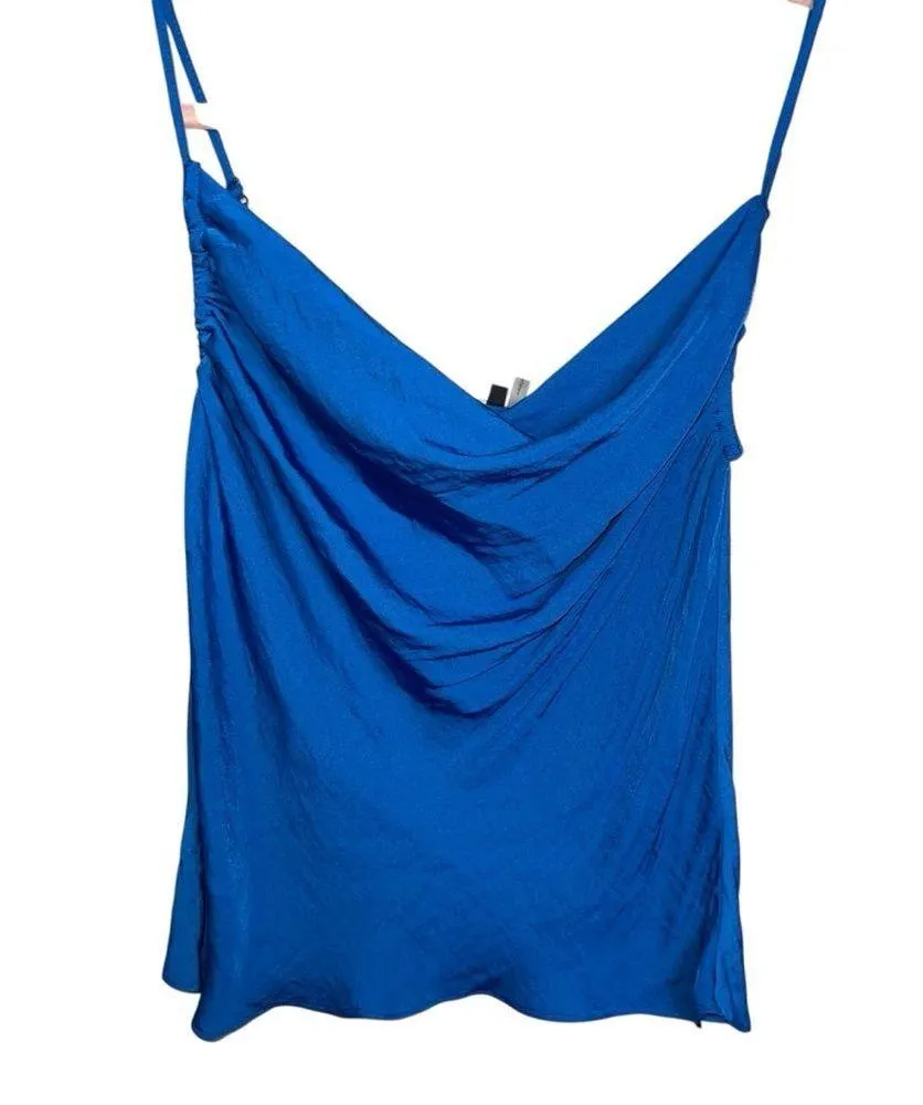 State Blue Cowl Neck Tank Top XS | Satin Minimalist Camisole Blouse - Image 2