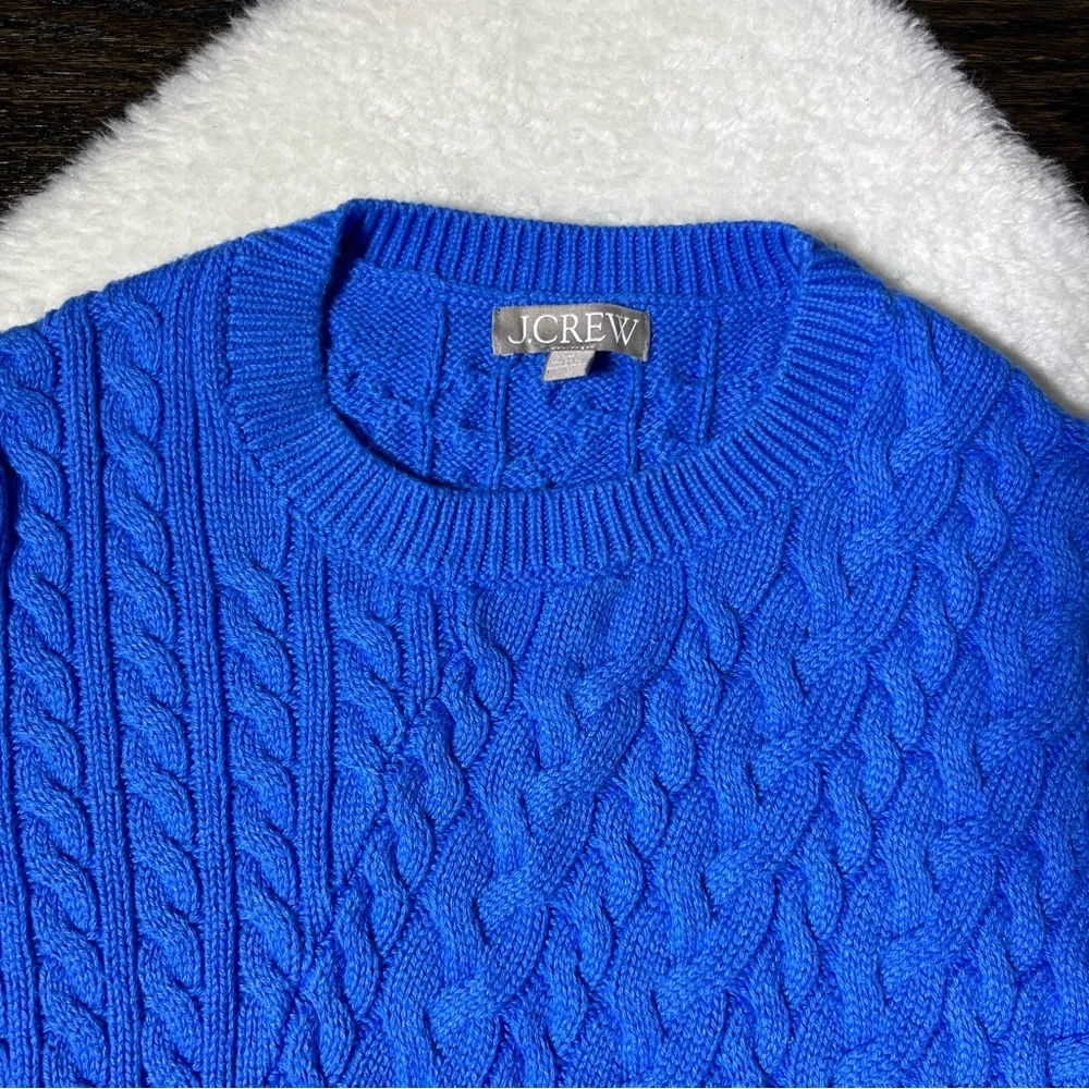 J Crew Blue Diagonal Cable Knit Cotton Sweater - Image 3