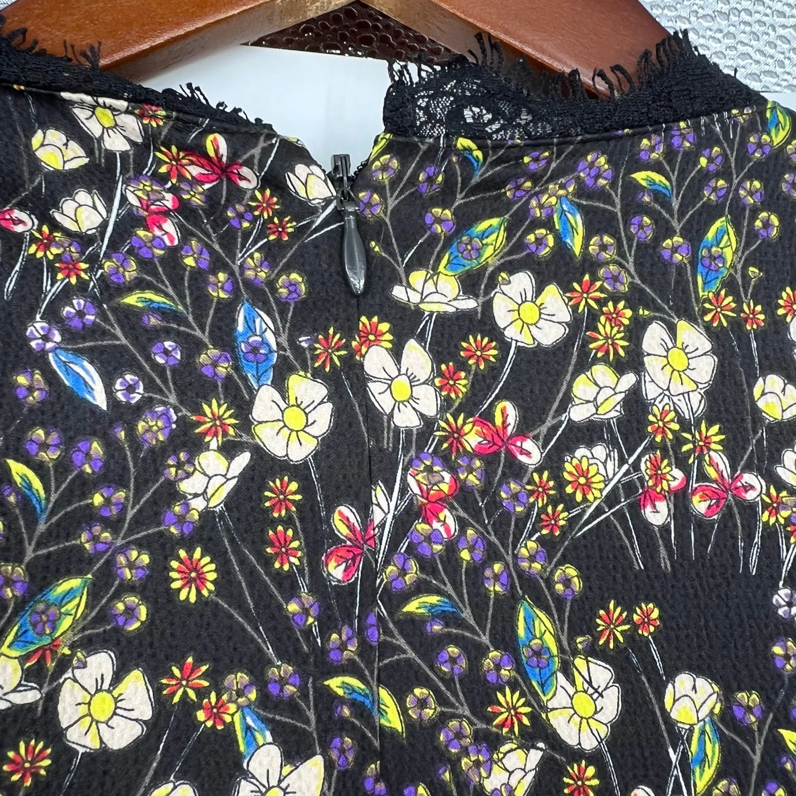 French Connection Hallie Drape Floral Black Folk Boho Mini DressWomens size 4 - Image 7