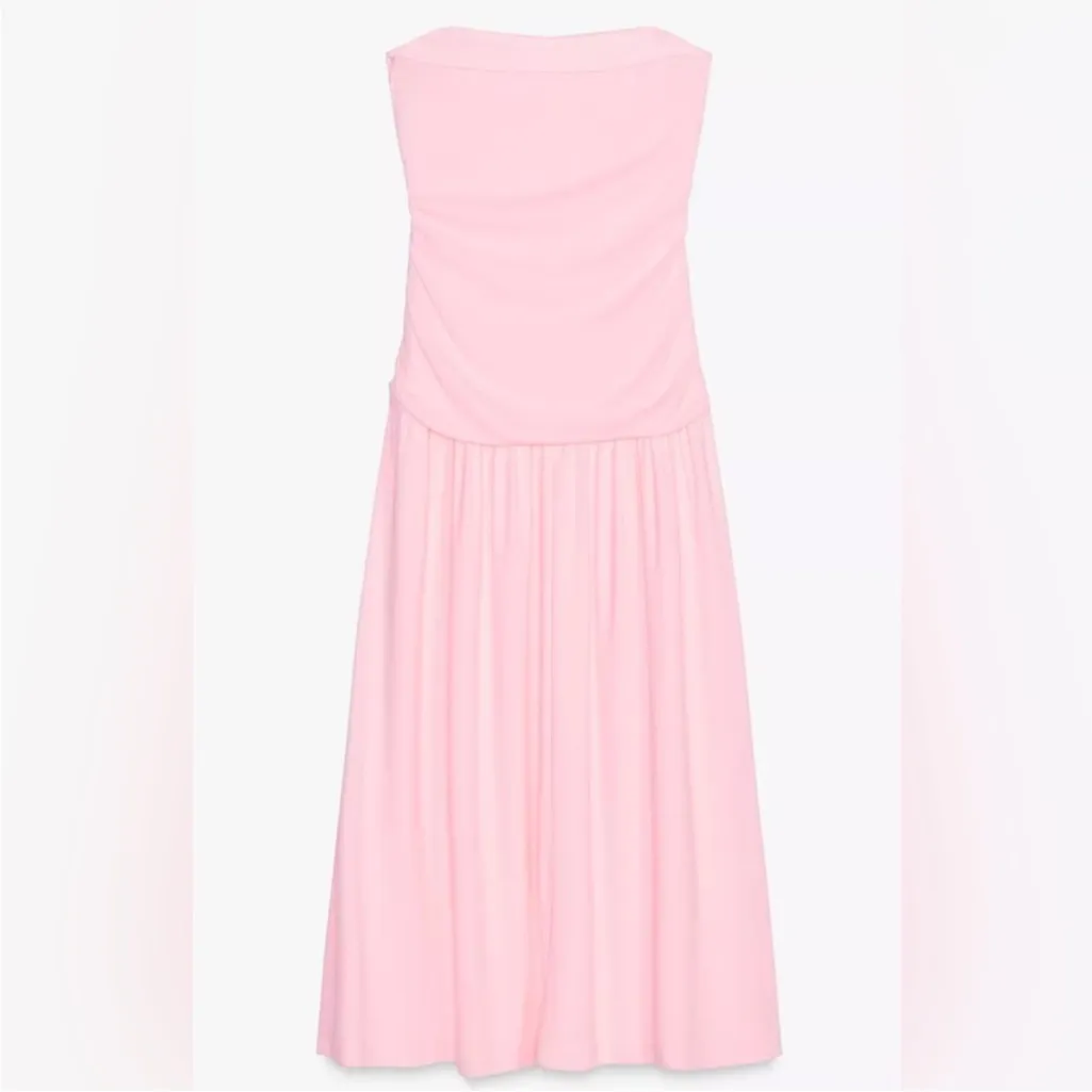 Zara NWT light pink strapless bandeau ruched drop waist midi flowy shift dress - Image 5