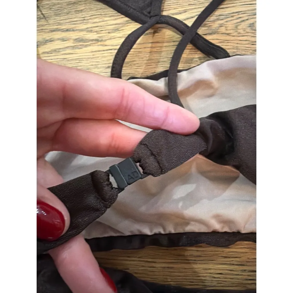 Adriana Degreas Solid Halterneck Bikini Coffee Womens Size Small Brown - Image 9