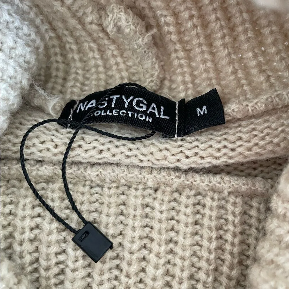 Nasty Gal Puff Shoulder Turtleneck Sweater Dress Beige Tan M - Image 10