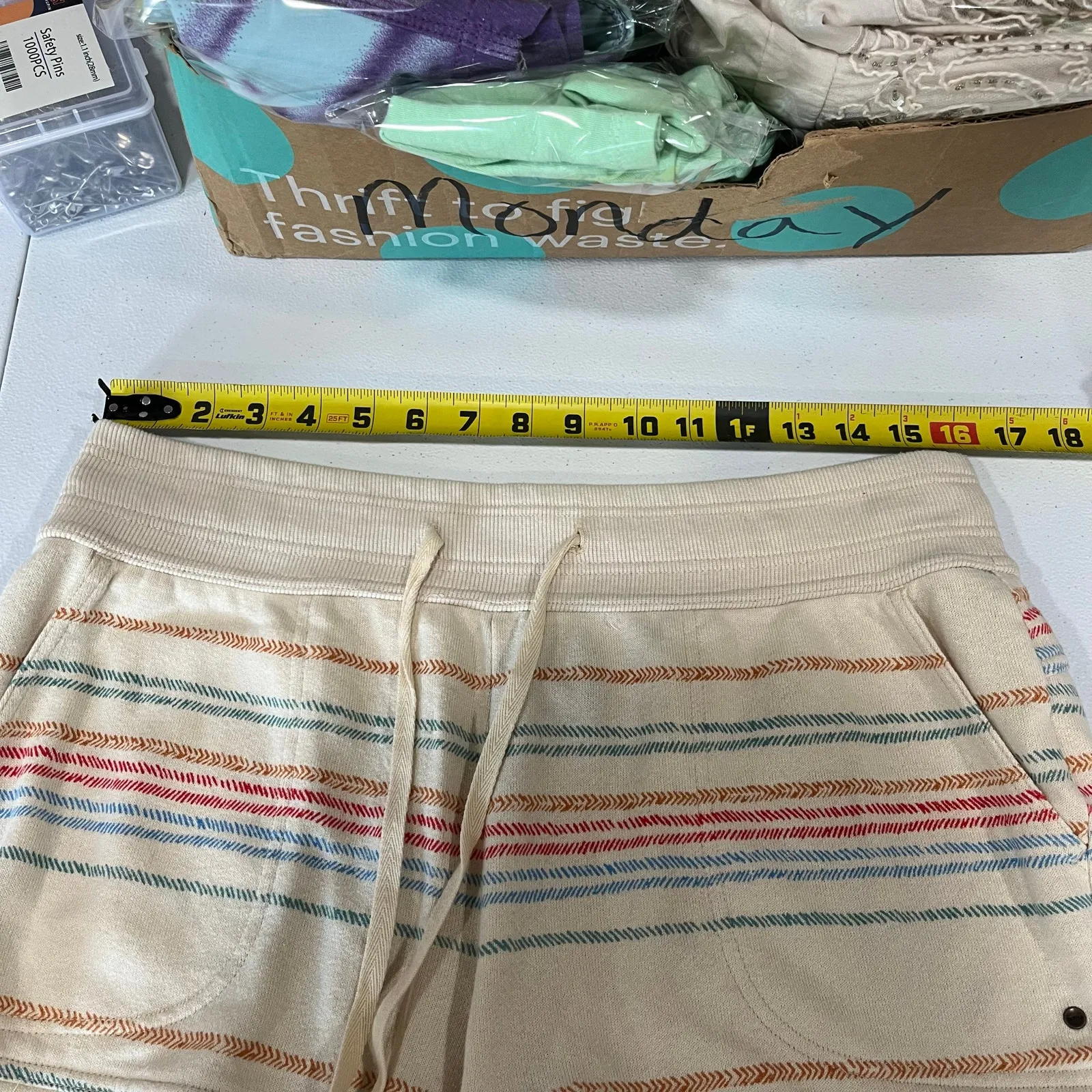 PRANA Women’s Cozy Up 3″ Shorts Stripe Hemp Blend Lounge Womens Large - Image 8