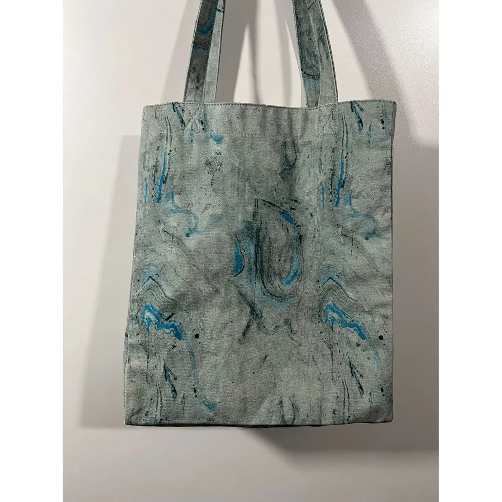 Lucky Brand Cotton Tote Bag Acrylic Pour Dip Pattern Teal Swirl - Image 4