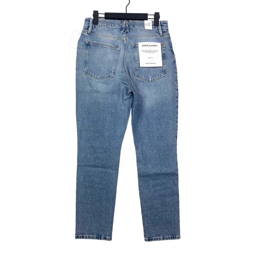 NWT Good American Classic Weekender Distressed Straight Leg Jean 2 26 Blue #3093 - Image 5