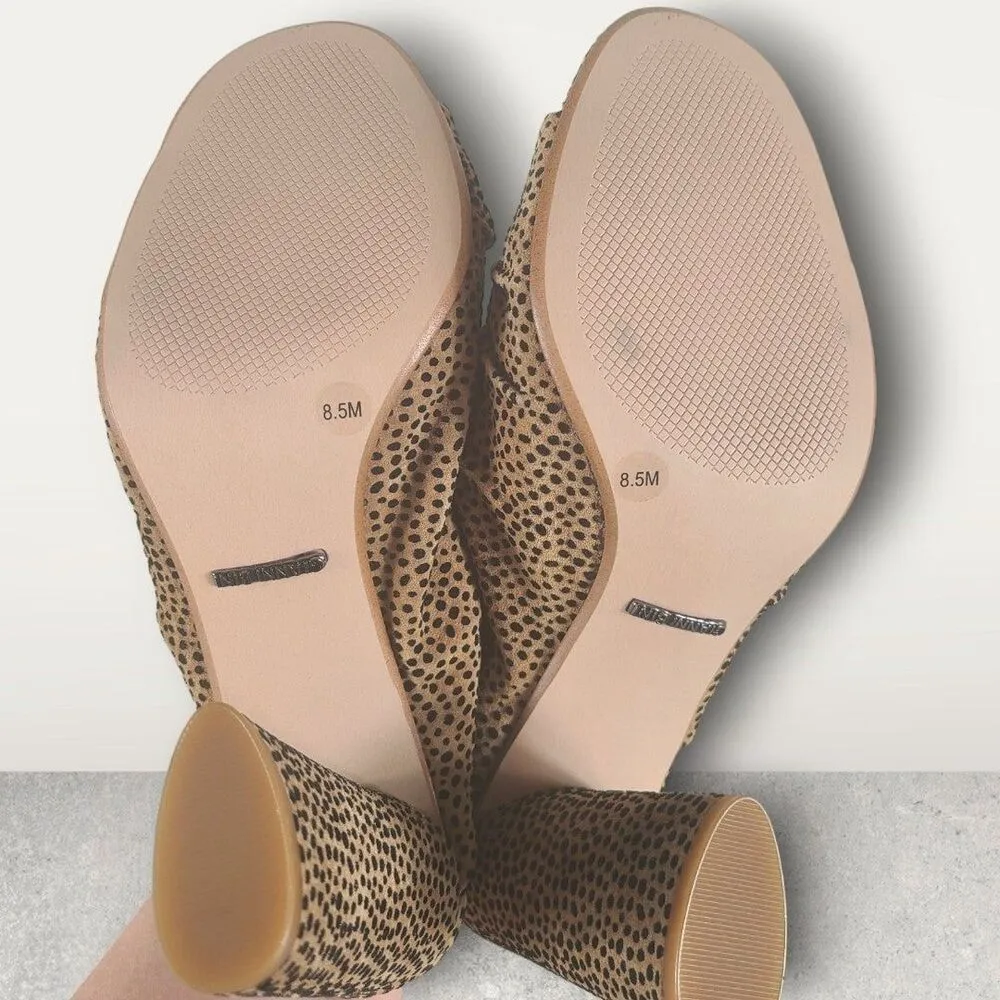 EUC Gianni Bini Cheetah Print Leather Open Toed Mule Block Heels Size 8.5M - Image 5