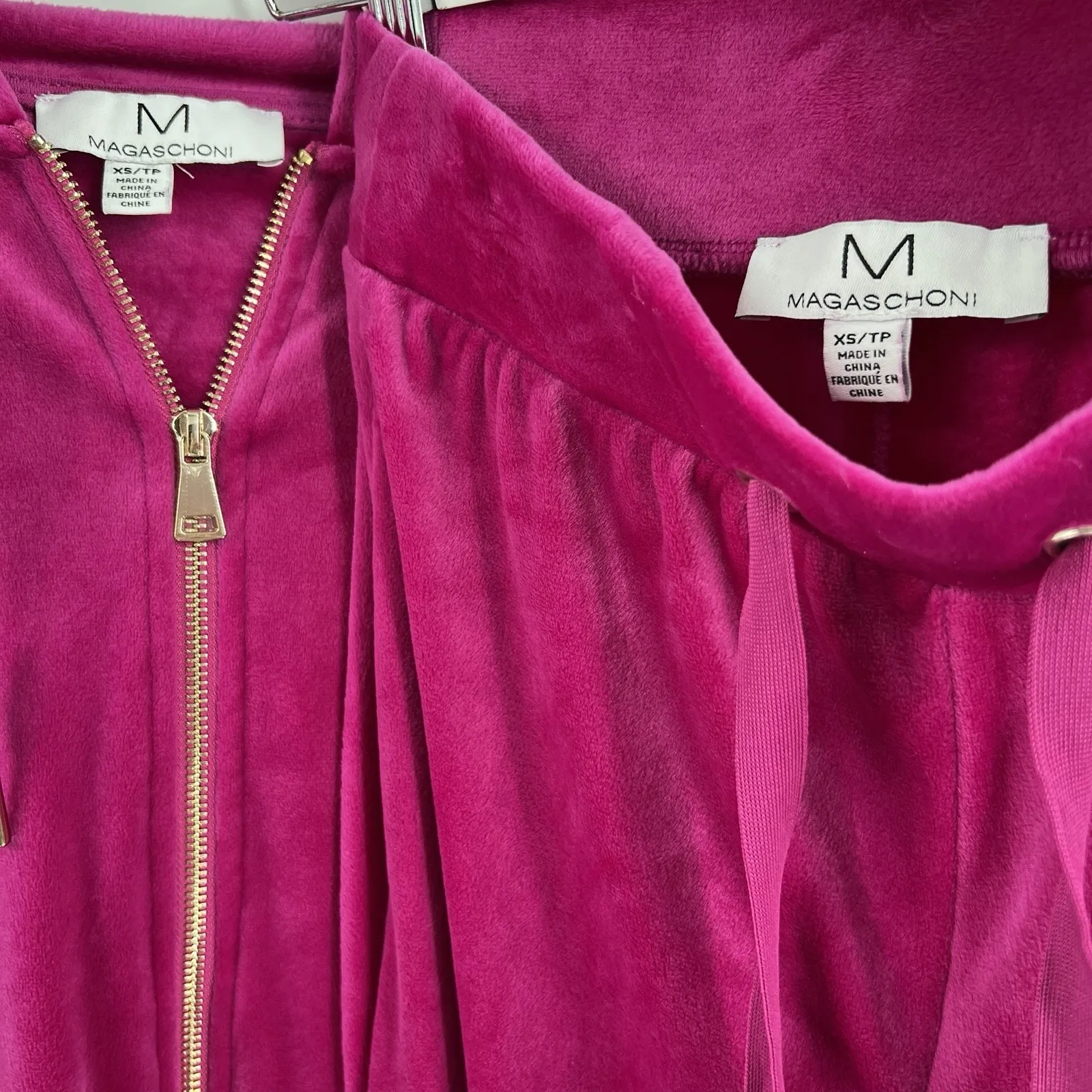 M Magaschoni Pink Velour Velvet Hoodie & Pants Track Suit Matching Set Size XS - Image 9