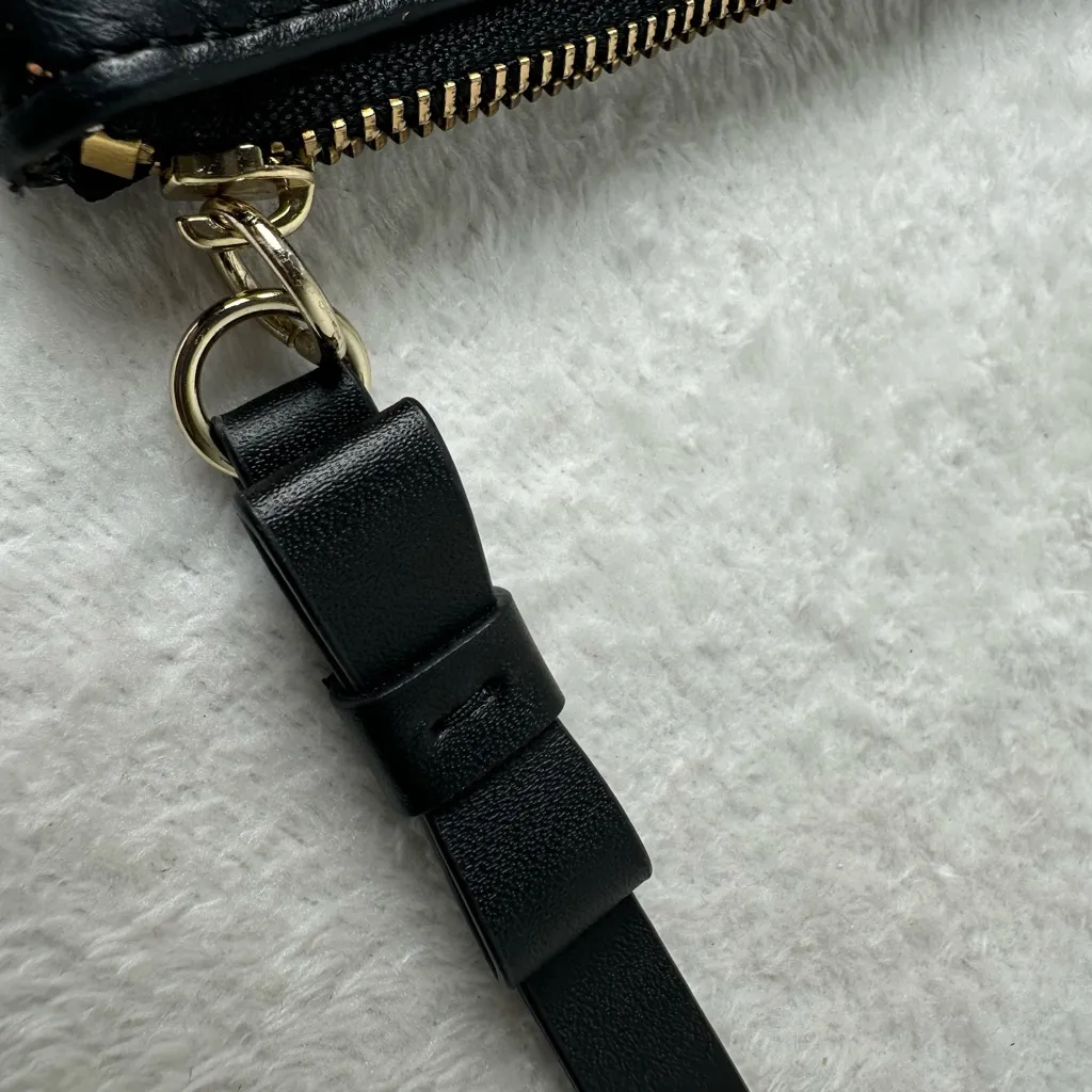 Kate Spade Black Wristlet with Gold Accent and Bow Detail on the Strap - Image 7