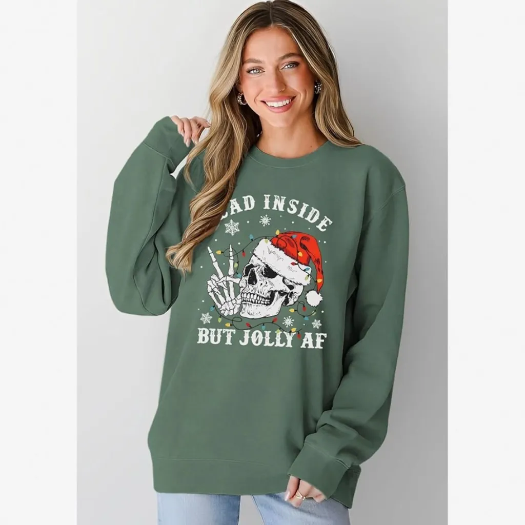 SHEIN Christmas Graphic Crewneck Sweatshirt Funny Dead Inside Jolly AF Size 4X - Image 6