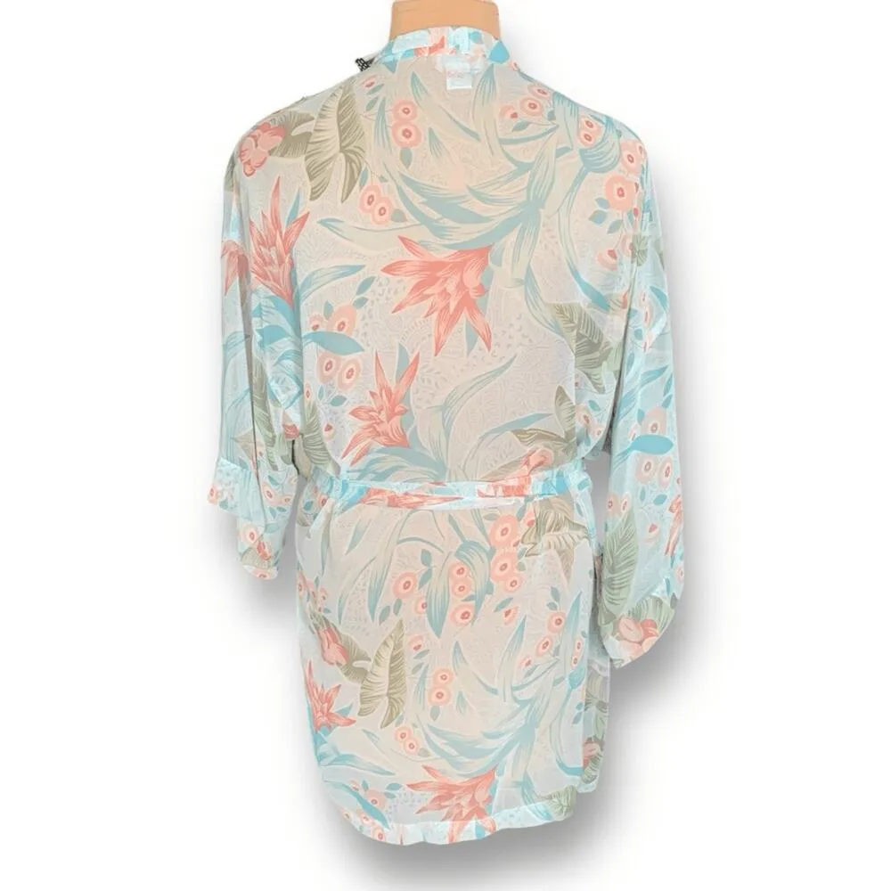 Vintage Y2K Fantasies By Morgan Taylor Sheer Floral Kimono Robe Pastel Green OS - Image 4