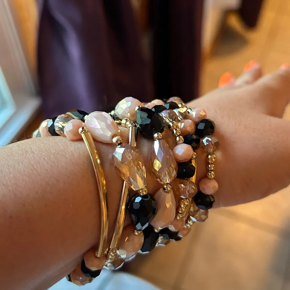 7 pcs bracelet set , multilayered boho bracelet set black - Image 4