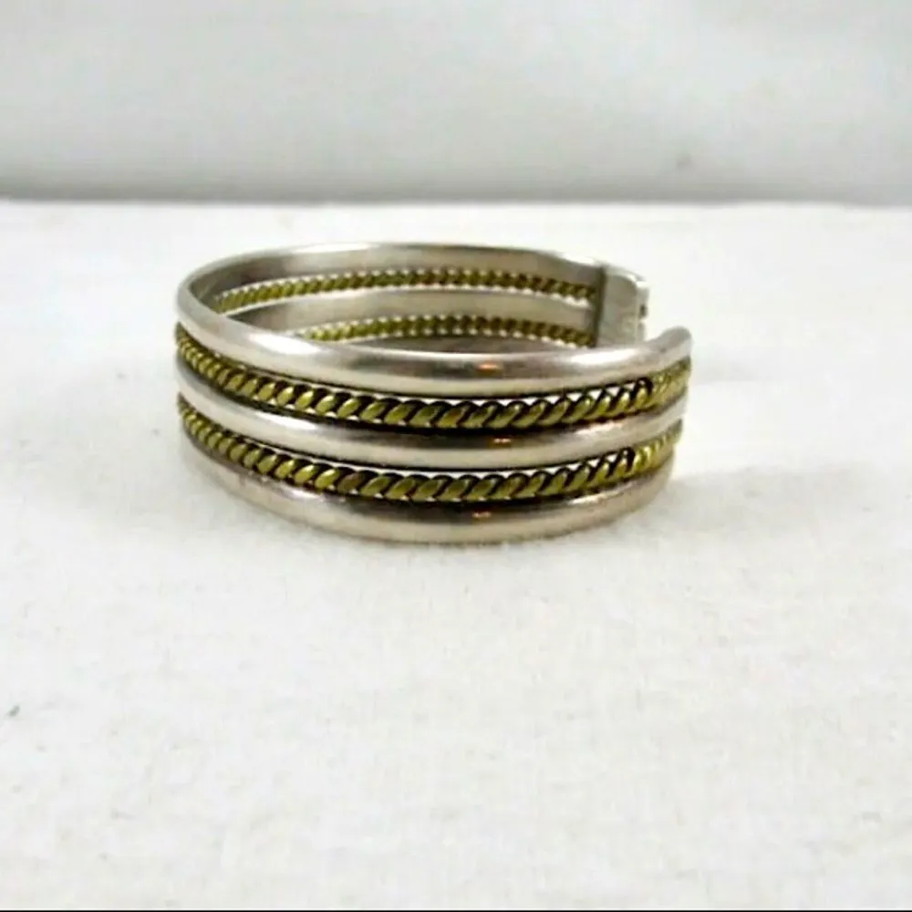 TAXCO Sterling Silver Brass Rope Inset Bicolor Cuff Bangle - Image 3