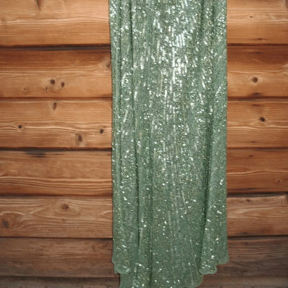 NWT Mac Duggal 5687 SEQUINED ONE SHOULDER DRAPED LACE UP GOWN - Image 12
