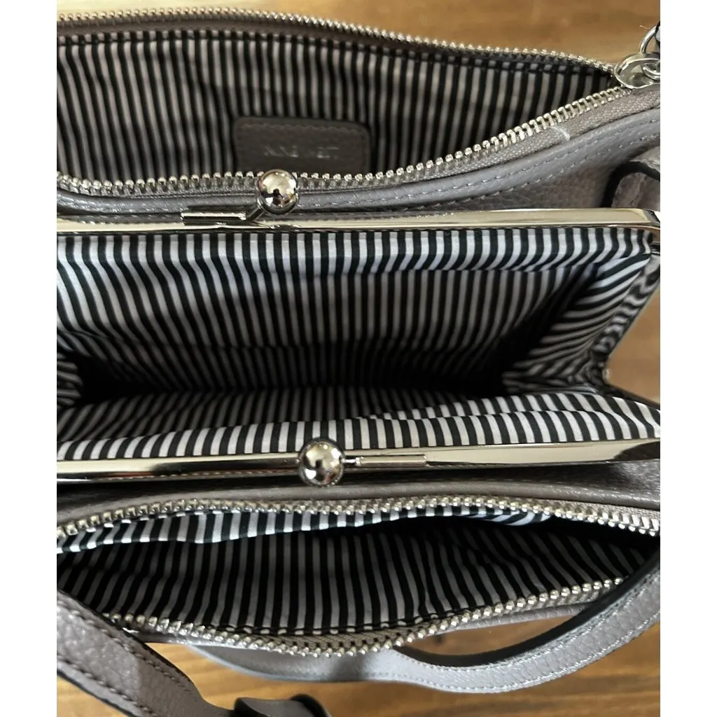 Nine West Gray Cross Body Pocketbook ~ 3 Section Shoulder Purse - Image 6