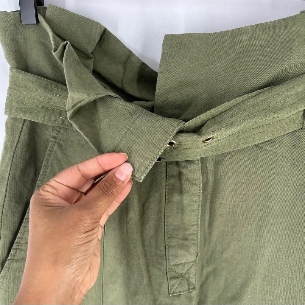 Zara Lightweight Olive Green High Rise Paper Bag Waist Belted Cargo Pants Size S - Image 4