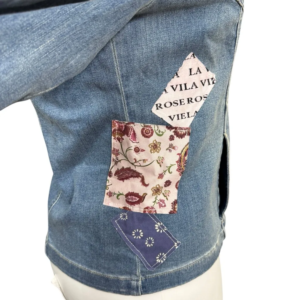 Chico's Patchwork Jean Jacket US M Blue Pink - Image 5