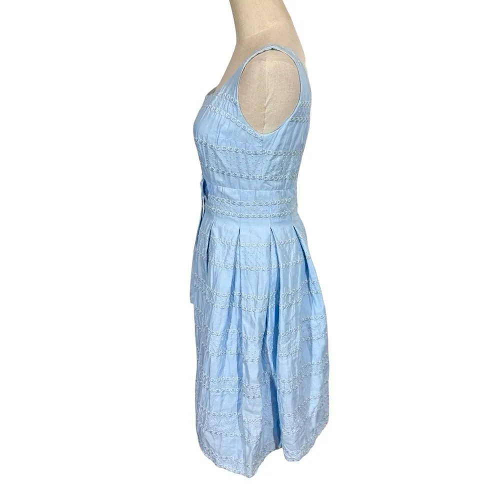 True Vintage Virginie De Paris Embroidered Bow Full Dress Fifties 1950s Blue Size XS - Image 4