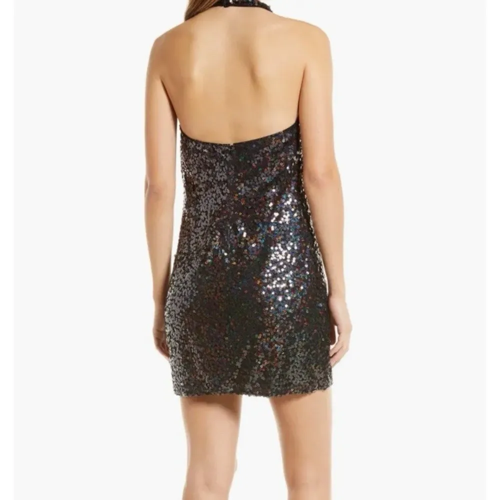 SHO by Tadashi Shoji Sleeveless Black Sequin Halter Dress Size M - Image 5