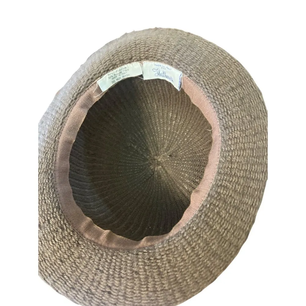 Vintage Italian Made For Thalhimers Knitted Fedora Hat Bucket Brown - Image 4