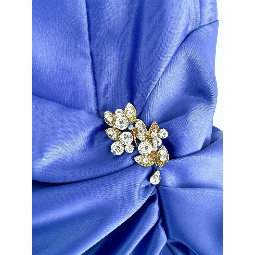 Cache | Y2K Satin Blue Strapless Bubble Hem Mini Prom Cocktail Vintage Dress | 4 - Image 3