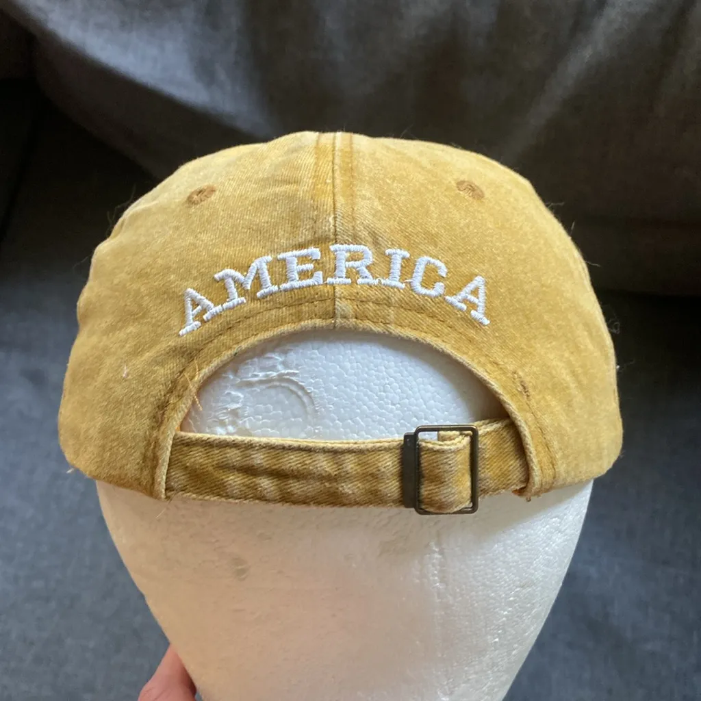 American Flag Baseball Hat Canvas Dad Hat USA Monogram Mustard Yellow Cotton Red - Image 6