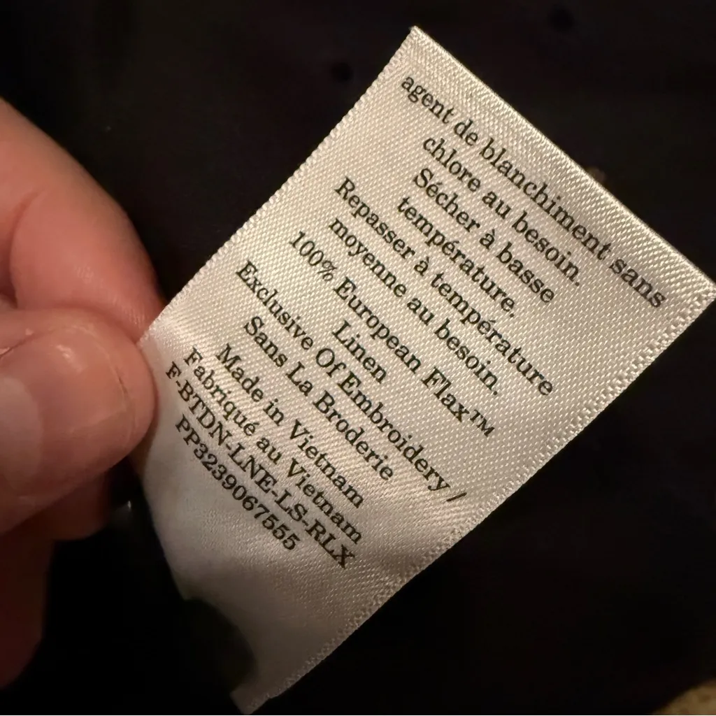 Everlane The Linen Eyelet Relaxed Long Sleeve Button Down Shirt in Black‎ Sz 6 - Image 7