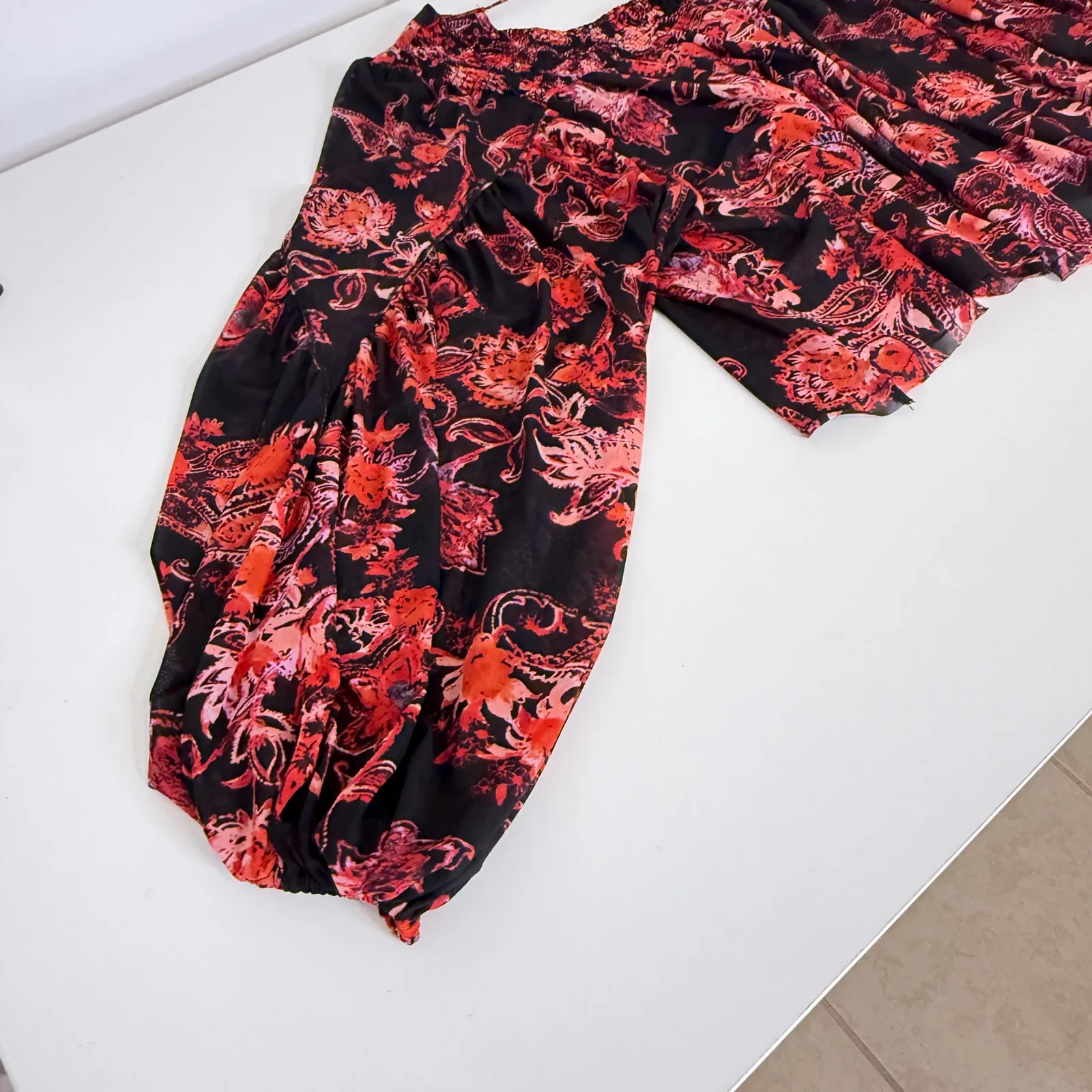 Free People Up For Anything Top Size M Floral Print Smocked Flowy Fit Boho Indie - Image 11